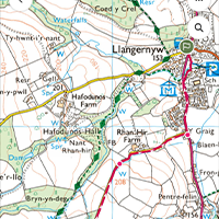 Map of the footpath to Llangernyw through Hafodunos Hall Gardens