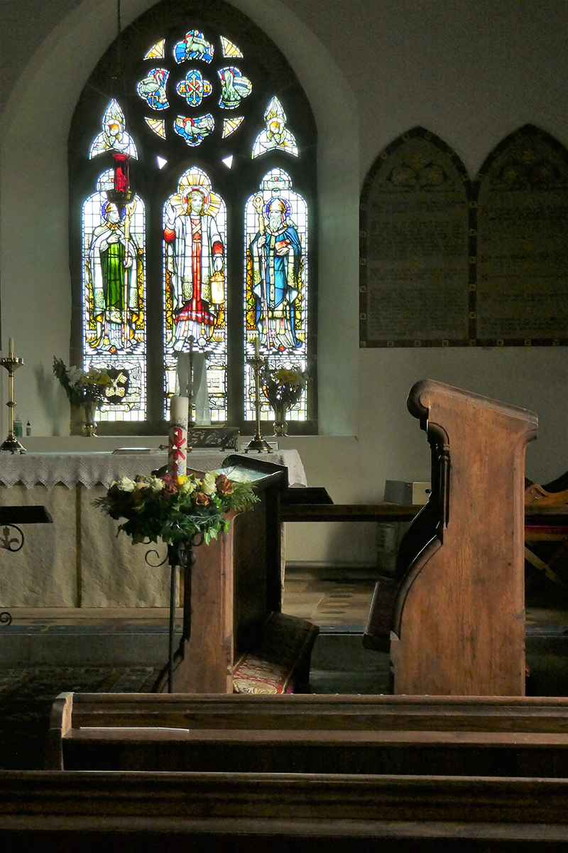 View of a glass window from a church